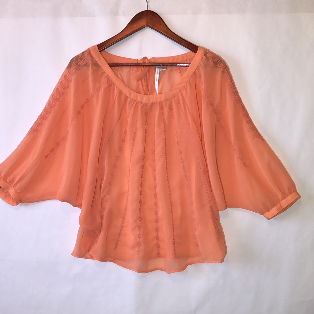 LAUREN CONRAD SHEER BLOUSE TANGERINE Dolman sleeve  szS
